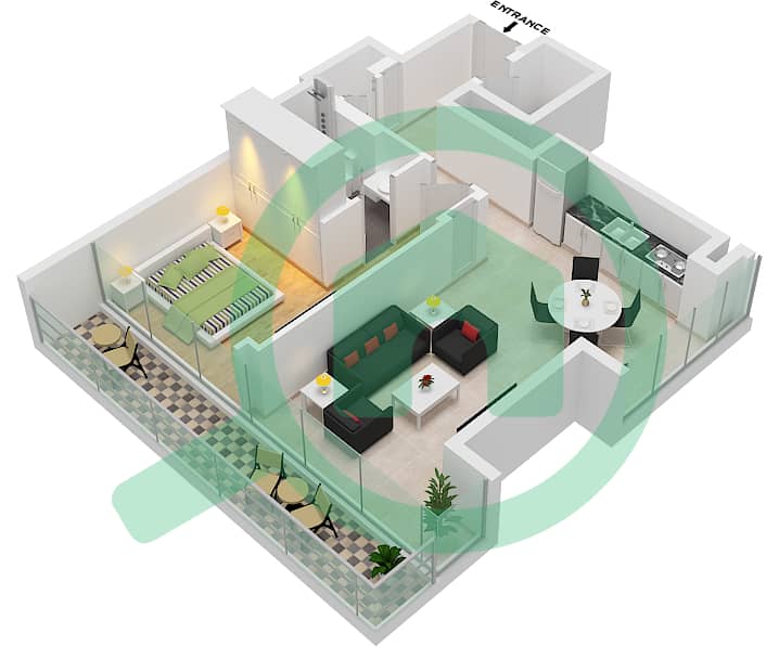 半岛四号 - 1 卧室公寓类型／单位C-8,14戶型图 interactive3D