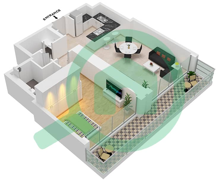 المخططات الطابقية لتصميم النموذج / الوحدة D,F-11,04,06,02,12 شقة 1 غرفة نوم - شبه الجزيرة الرابعة بلازا interactive3D