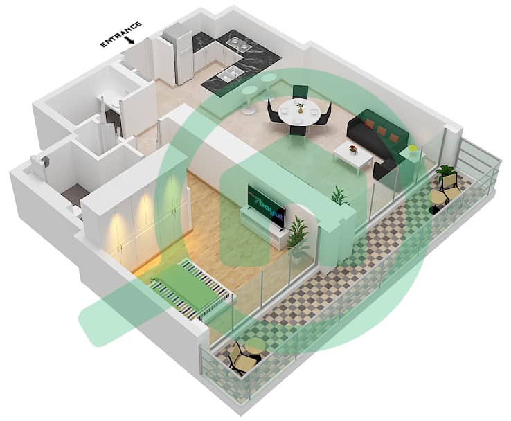 Peninsula Four The Plaza - 1 Bedroom Apartment Type/unit D,F-11,04,06,02,12 Floor plan interactive3D