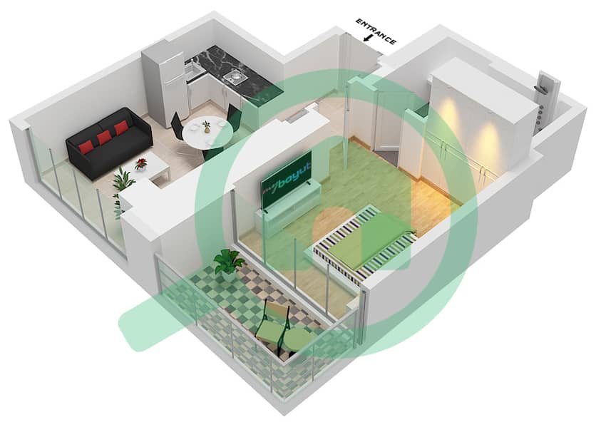 半岛四号 - 1 卧室公寓类型／单位G-09,15戶型图 interactive3D