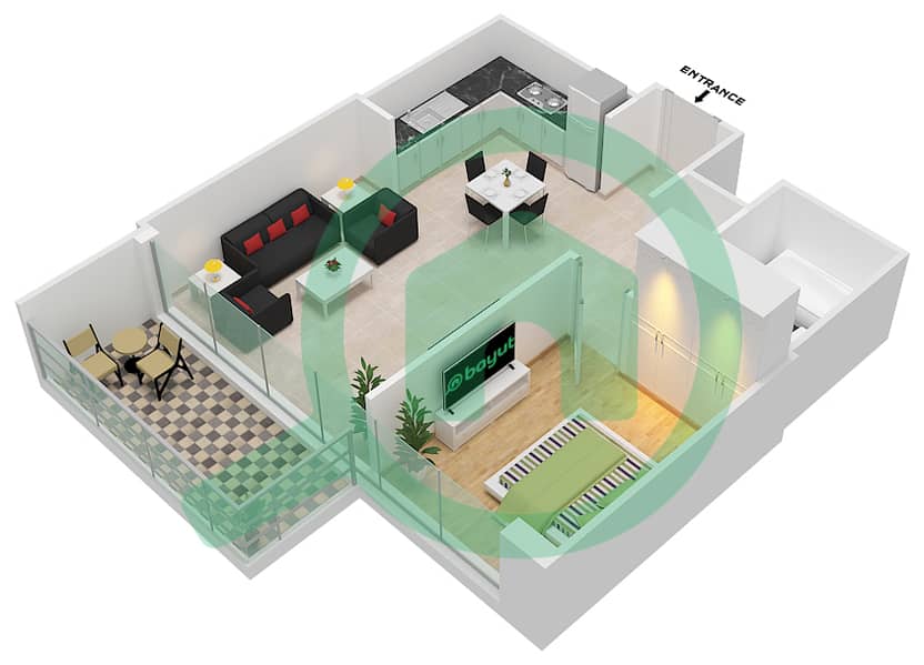 المخططات الطابقية لتصميم النموذج / الوحدة B-UNIT-4-FLOOR 6 شقة 1 غرفة نوم - 5242 برج 1 interactive3D