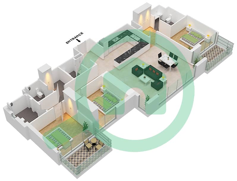 5242 Tower 1 - 3 Bedroom Apartment Type/unit C-UNIT-3-FLOOR 37 Floor plan interactive3D