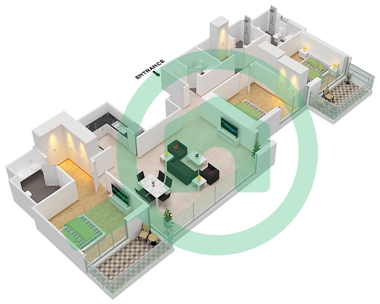 5242 Tower 1 - 3 Bedroom Apartment Type/unit D-UNIT-4-FLOOR 37 Floor plan interactive3D