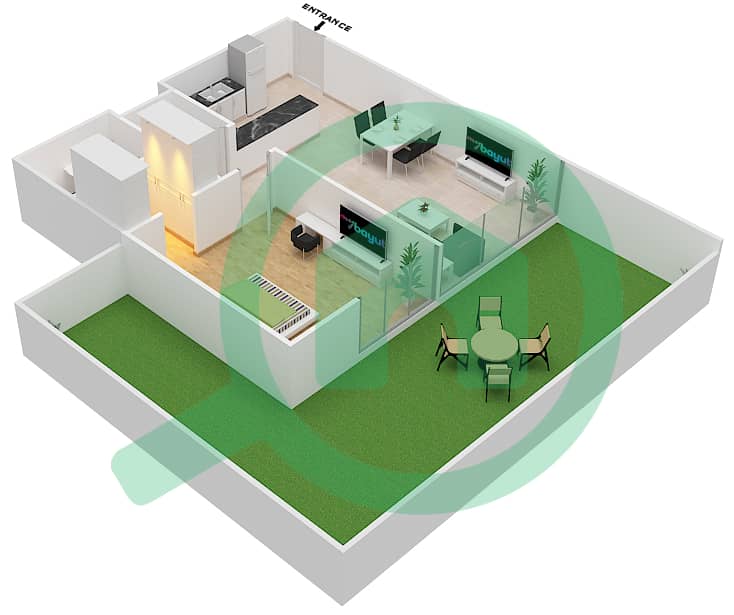 المخططات الطابقية لتصميم النموذج A شقة 1 غرفة نوم - فاريشتا عزيزي interactive3D