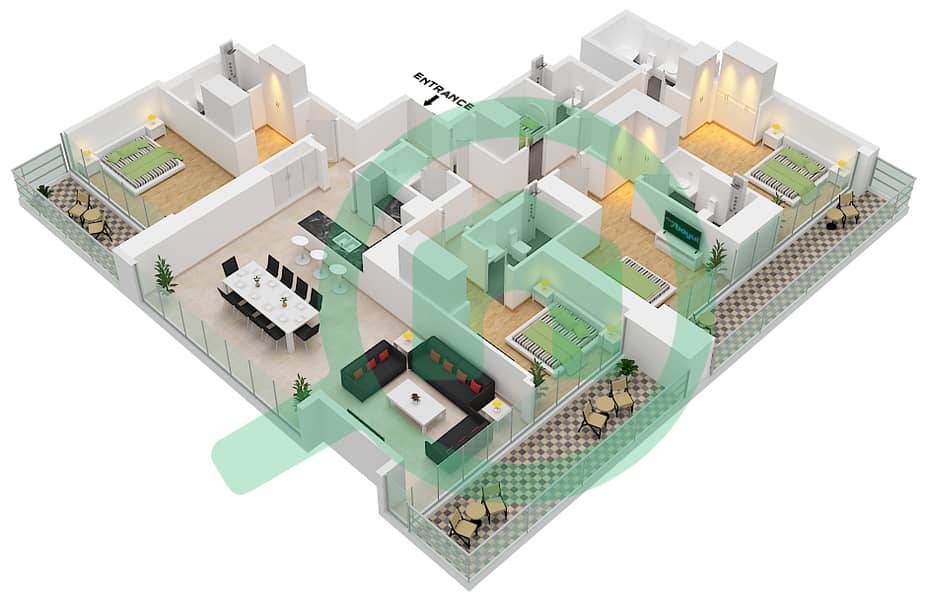 半岛四号 - 4 卧室公寓类型／单位A,B-01,03戶型图 interactive3D