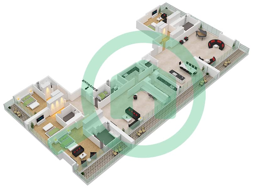 المخططات الطابقية لتصميم النموذج / الوحدة B-02 شقة 4 غرف نوم - شبه الجزيرة الرابعة بلازا interactive3D