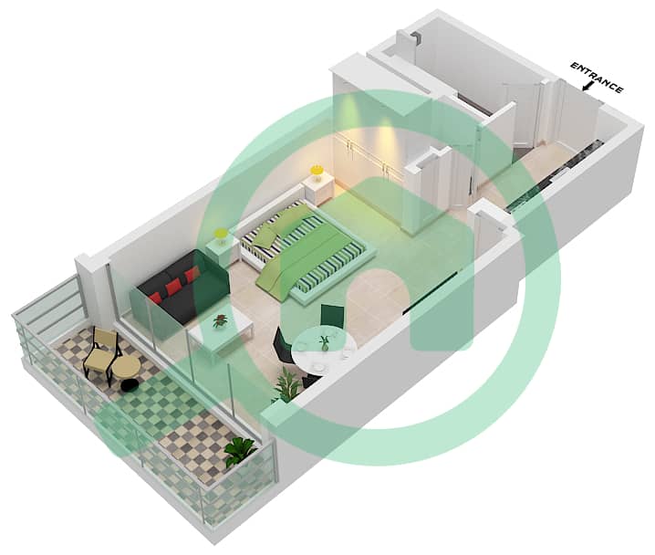 المخططات الطابقية لتصميم النموذج / الوحدة A-03 شقة استوديو - شبه الجزيرة الرابعة بلازا interactive3D