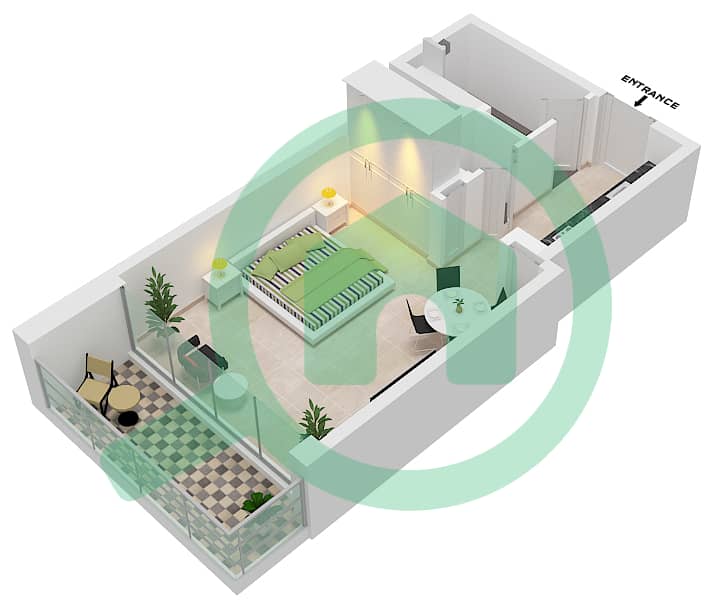 المخططات الطابقية لتصميم النموذج / الوحدة E-10,03 شقة استوديو - شبه الجزيرة الرابعة بلازا interactive3D