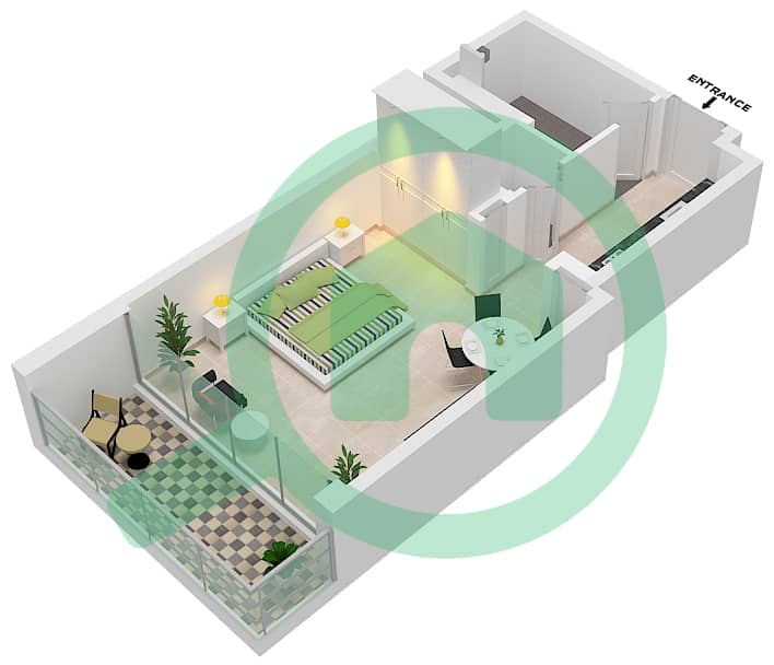 المخططات الطابقية لتصميم النموذج / الوحدة F,G-03,05 شقة استوديو - شبه الجزيرة الرابعة بلازا interactive3D