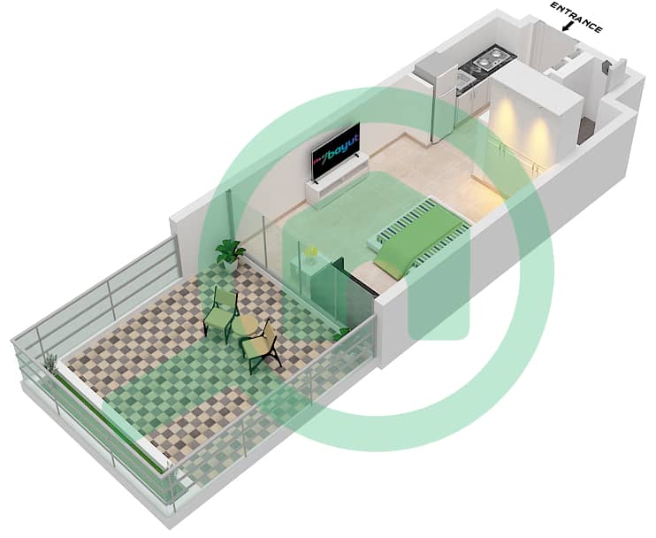 Азизи Ривьера 6 - Апартамент Студия планировка Тип 1-FLOOR 1 interactive3D