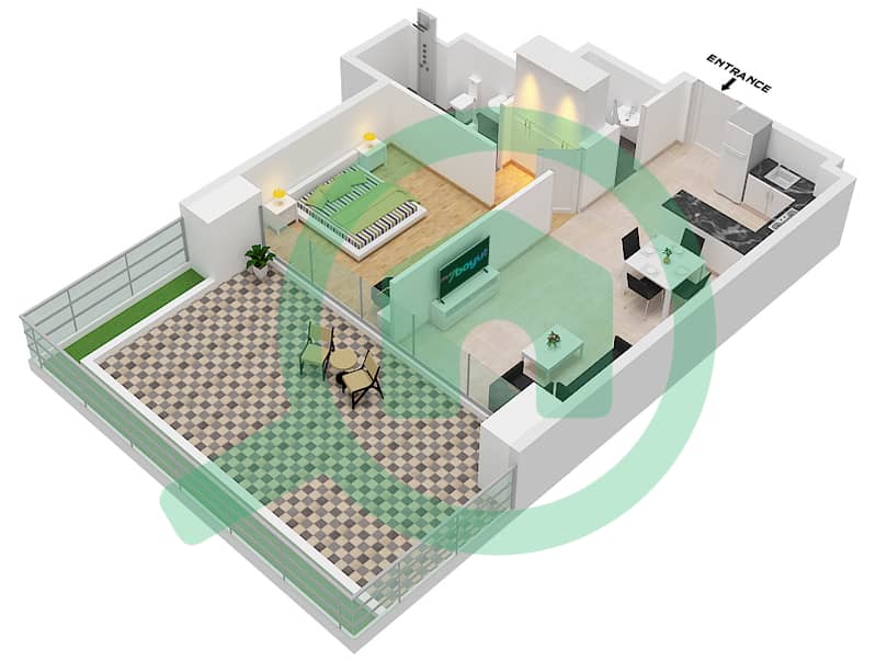 阿齐兹里维埃拉6号楼 - 1 卧室公寓类型1-FLOOR 1戶型图 interactive3D