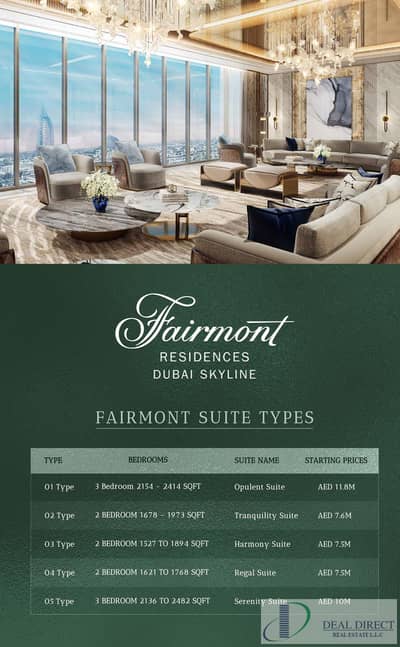 2 Bedroom Apartment for Sale in Al Sufouh, Dubai - LUXIRIOUS SUITES 2 / 3 BEDROOM APARTMENT - FAIRMONT SKYLINE