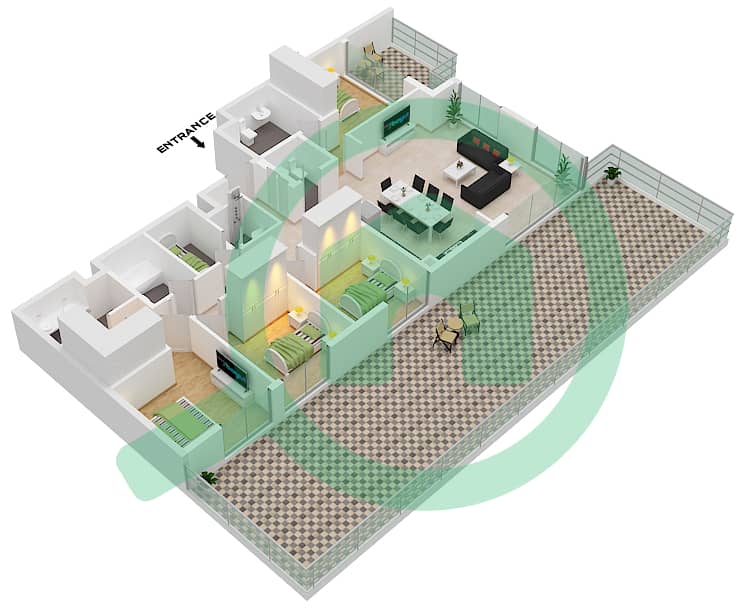 海洋之门2号大楼 - 4 卧室公寓类型／单位1 / UNIT 04 FLOOR 05戶型图 1 / Unit 04 Floor 05 interactive3D
