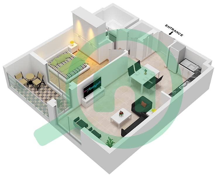 المخططات الطابقية لتصميم النموذج / الوحدة 1 / UNIT 05 FLOOR 05 شقة 1 غرفة نوم - بناية سي جيت 2 interactive3D