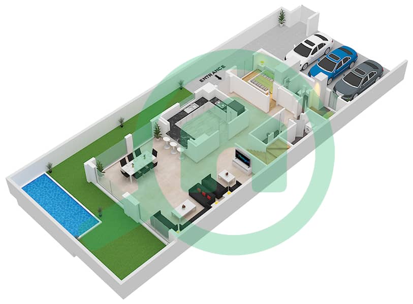 South Bay - 5 Bedroom Commercial Villa Unit MIDDLE XX Floor plan Ground Floor image3D