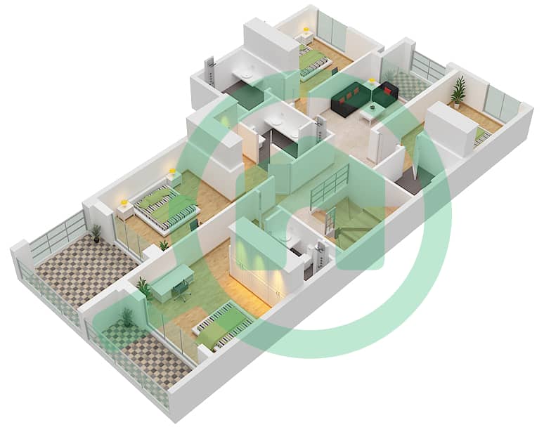 South Bay - 5 Bedroom Commercial Villa Unit MIDDLE XX Floor plan First Floor image3D