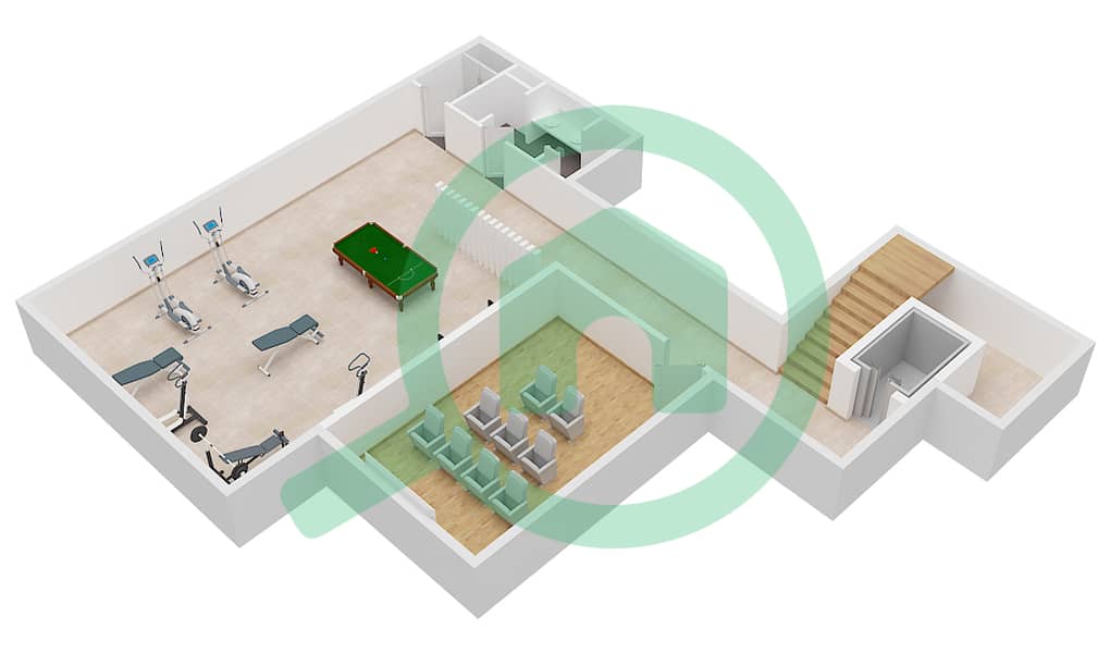 南湾住宅 - 7 卧室商业别墅单位MANSION   XX戶型图 Basement image3D