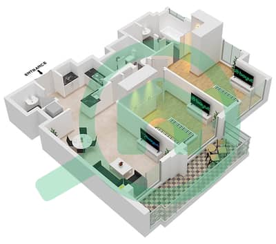 迪拜购物中心维达公寓 - 2 卧室公寓类型／单位2B.D/10戶型图