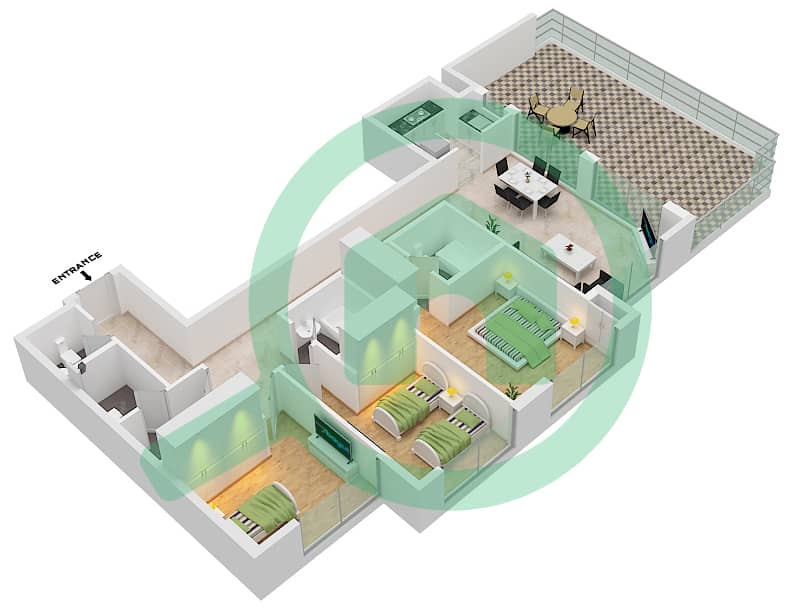 Мангров Плейс - Апартамент 3 Cпальни планировка Тип G image3D