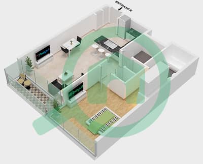 1 Residences - 1 Bedroom Apartment Type F-1 Floor plan