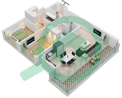 المخططات الطابقية لتصميم الوحدة 01 FLOOR 1 شقة 2 غرفة نوم - كريك ووترز