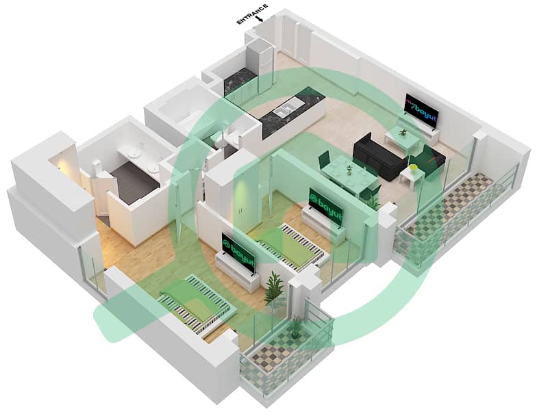 المخططات الطابقية لتصميم الوحدة 01 FLOOR 4-23 شقة 2 غرفة نوم - كريك ووترز interactive3D