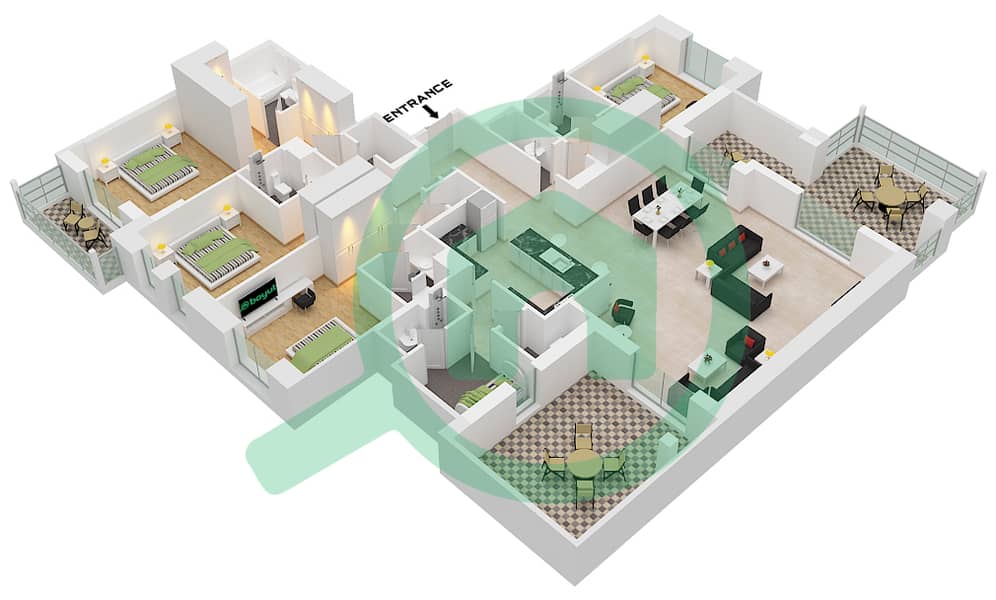 Al Jazi Building 4 - 4 Bedroom Apartment Type/unit D1 UNIT 8 Floor plan Floor 6-9 image3D