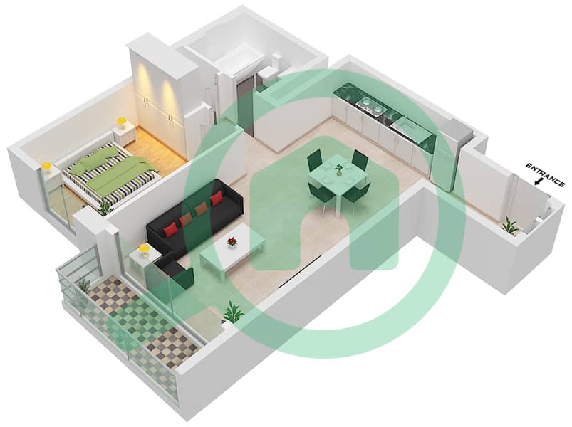 Крик Эдж - Апартамент 1 Спальня планировка Единица измерения 04 interactive3D