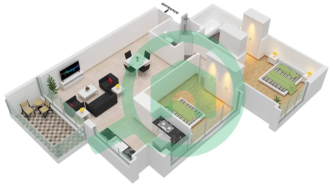 المخططات الطابقية لتصميم النموذج / الوحدة A-UNIT--2,3-FLOOR 8-20 شقة 2 غرفة نوم - 5242 برج 2 interactive3D