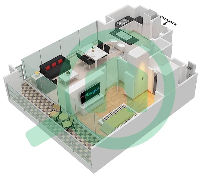 Пенинсула Файв - Апартамент 1 Спальня планировка Тип/мера A2 UNIT 09 Floor 4-6,8-11,13-16,18-19 image3D