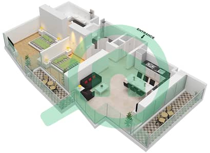 المخططات الطابقية لتصميم الوحدة 10 شقة 2 غرفة نوم - العنوان رزيدنسز دبي أوبرا برج 1