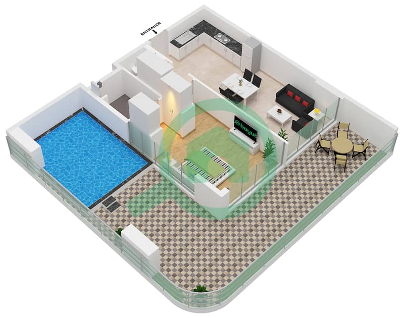 المخططات الطابقية لتصميم الوحدة 3 FLOOR 1 شقة 1 غرفة نوم - سمانا سكايروس interactive3D