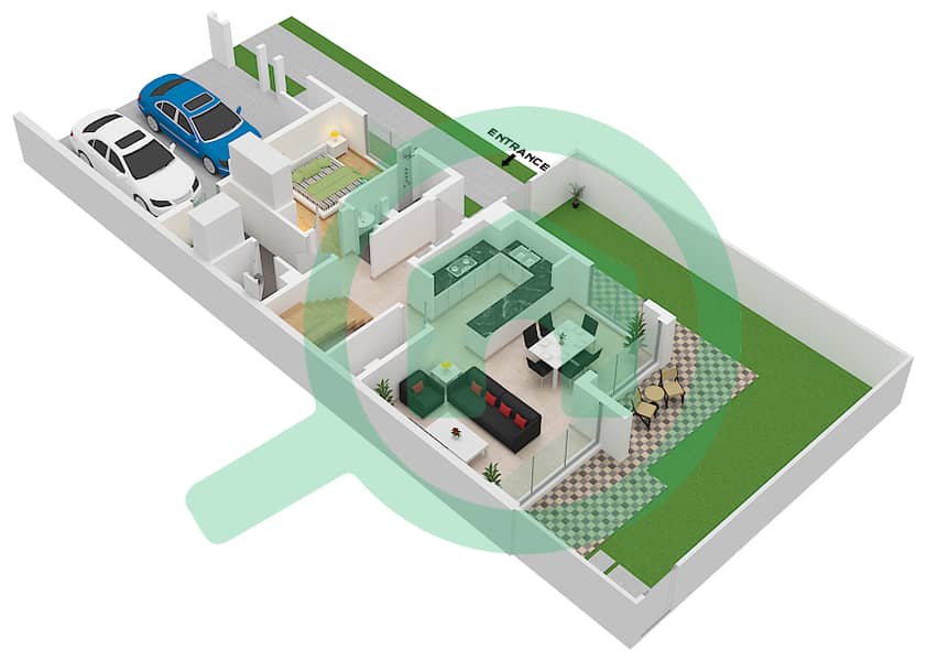 المخططات الطابقية لتصميم النموذج 4 تاون هاوس 4 غرف نوم - لا فيوليتا 1 Ground Floor interactive3D