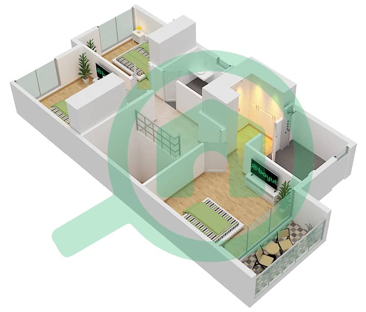 المخططات الطابقية لتصميم النموذج 4 تاون هاوس 4 غرف نوم - لا فيوليتا 1 First Floor interactive3D