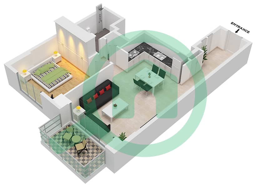 المخططات الطابقية لتصميم النموذج / الوحدة A-UNIT-7-12-FLOOR 2-19 شقة 1 غرفة نوم - كاسلتون interactive3D