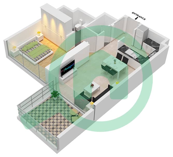 Элеганс Тауэр - Апартамент 1 Спальня планировка Тип A interactive3D