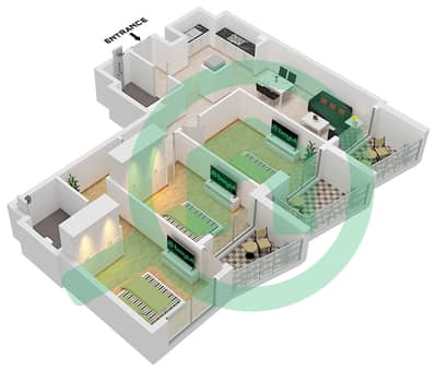 Binghatti Jasmine - 3 Bedroom Apartment Type C Floor plan