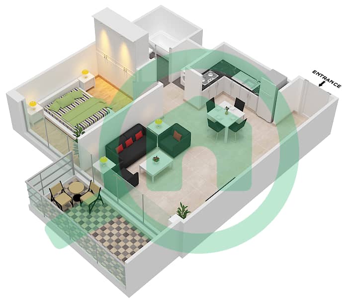 المخططات الطابقية لتصميم النموذج / الوحدة A-UNIT-1-FLOOR 8-20 شقة 1 غرفة نوم - 5242 برج 2 interactive3D