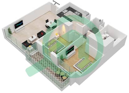 المخططات الطابقية لتصميم النموذج / الوحدة B-UNIT-2-FLOOR 6 شقة 2 غرفة نوم - 5242 برج 2