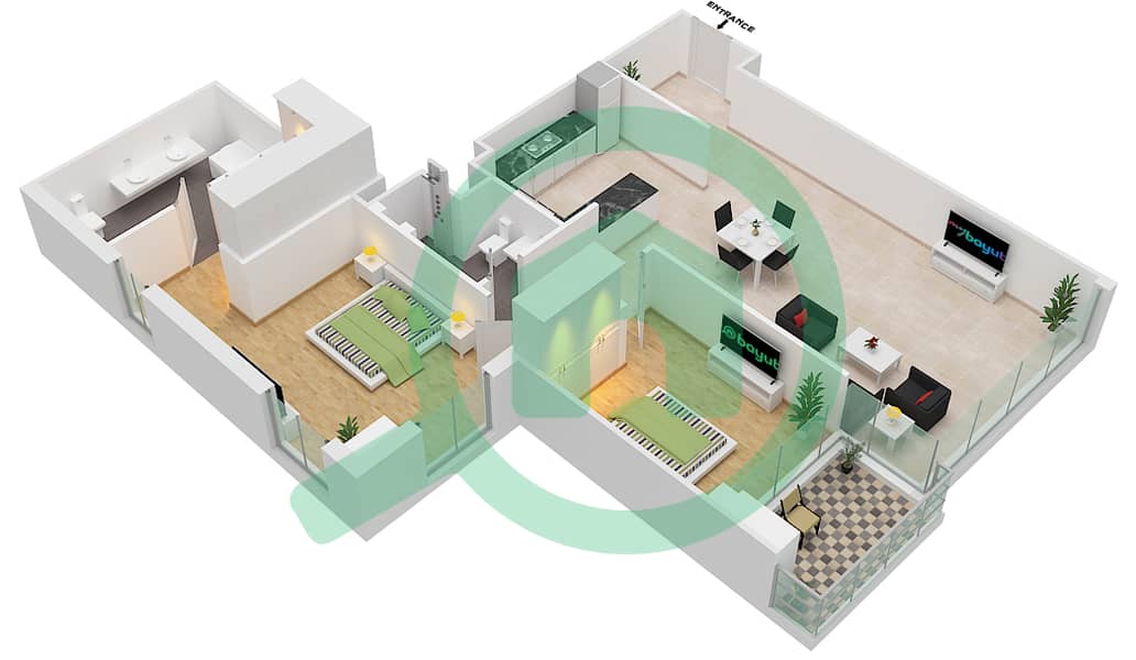 5242大厦2号 - 2 卧室公寓类型／单位C-UNIT-5-FLOOR 7戶型图 interactive3D