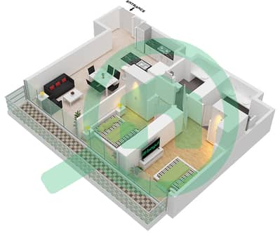 المخططات الطابقية لتصميم النموذج 2H شقة 2 غرفة نوم - مارينا جيت 2