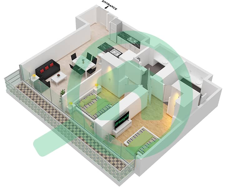 المخططات الطابقية لتصميم النموذج 2H شقة 2 غرفة نوم - مارينا جيت 2 interactive3D