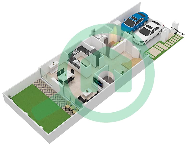 Aura - 3 Bedroom Townhouse Type/unit B-UNIT-RIGHT MIDDLE Floor plan Ground Floor interactive3D