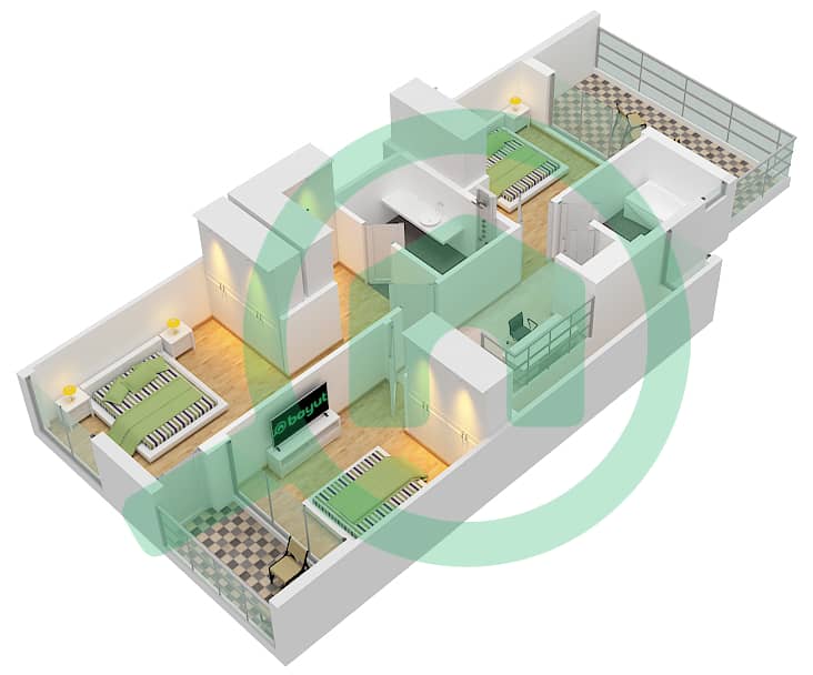 المخططات الطابقية لتصميم النموذج / الوحدة B-UNIT-RIGHT MIDDLE تاون هاوس 3 غرف نوم - أورا First Floor interactive3D