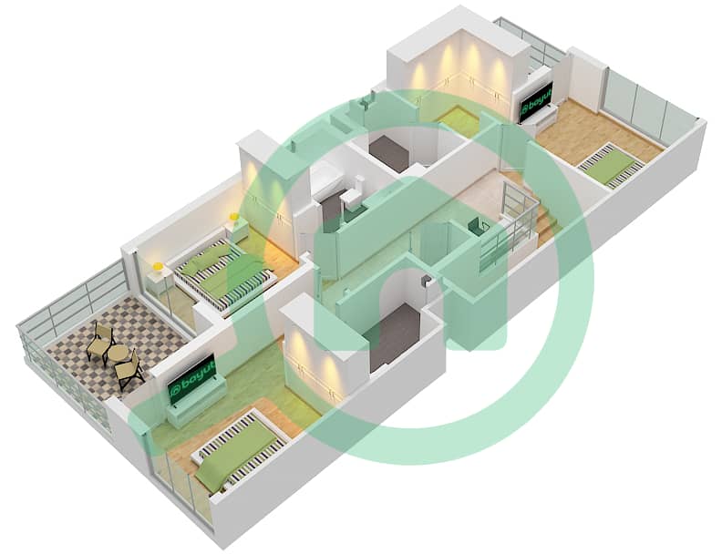Аура - Таунхаус 4 Cпальни планировка Тип/мера A-UNIT-LEFT CORNER First Floor interactive3D
