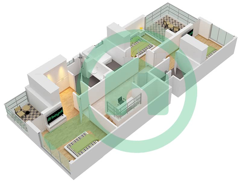 Аура - Таунхаус 4 Cпальни планировка Тип/мера B-UNIT-RIGHT CORNER First Floor interactive3D
