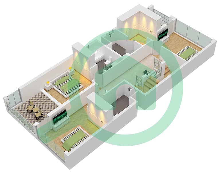 المخططات الطابقية لتصميم النموذج A / SKY SUITE OPTION 1 تاون هاوس 5 غرف نوم - أورا First Floor interactive3D
