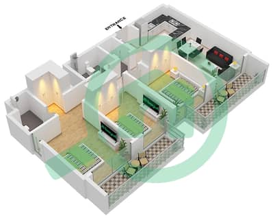 المخططات الطابقية لتصميم النموذج 1 شقة 3 غرف نوم - عزيزي العنبر