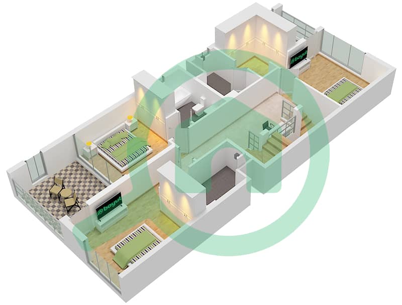 المخططات الطابقية لتصميم النموذج B/SKY SUITE OPTION 2 تاون هاوس 3 غرف نوم - أورا First Floor interactive3D