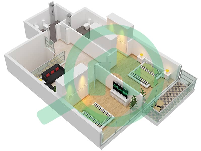 1 Residences - 3 Bedroom Apartment Type A-D1 Floor plan Upper Floor interactive3D